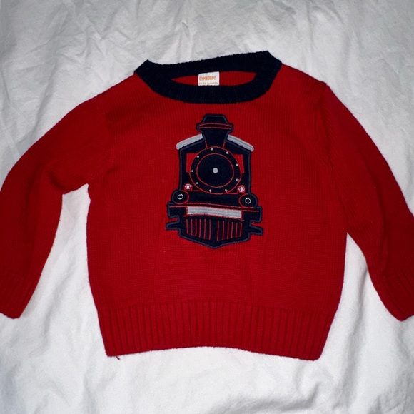 Gymboree ~ Red Trimmed with Navy Sweater with an Appliqué Train ~ 18-24 Months - Picture 1 of 4
